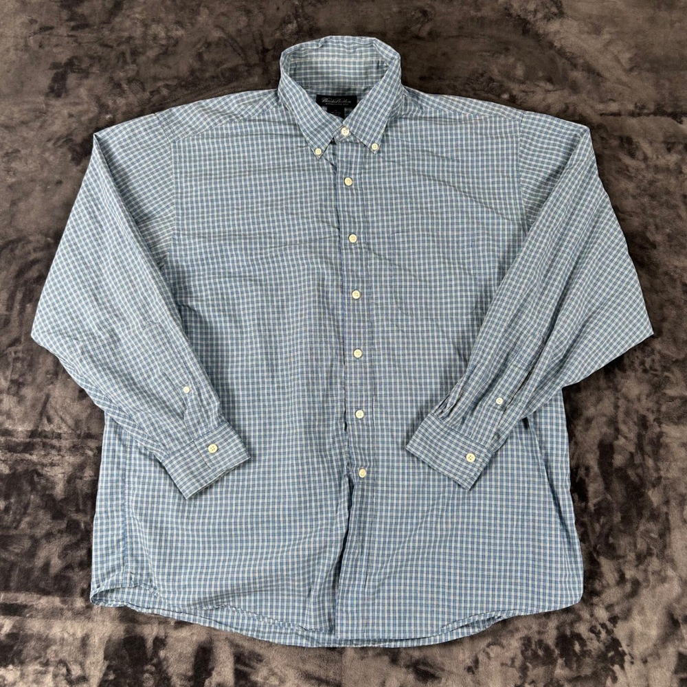 Brooks Brothers‎ Button Down Shirt Mens XL Blue Plaid Long Sleeve Cotton